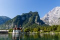 Lake Konigsee in Summer with St. Bartholomew church, Alps, Germany