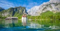 Lake KÃÂ¶nigssee with St. BartholomÃÂ¤ pilgrimage chapel in summer, Bavaria, Germany Royalty Free Stock Photo