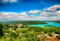 The lake Lac de Sainte-Croix Lake has clear cyan water Royalty Free Stock Photo