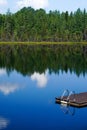 Lake Lac Perron dock and ladder forest reflection Royalty Free Stock Photo