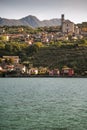 Lake lago Iseo, Italy. Siviano harbour on Monte Isola Royalty Free Stock Photo