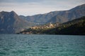 Lake lago Iseo, Italy. Siviano harbour on Monte Isola Royalty Free Stock Photo