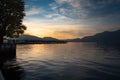 Lake lago Iseo, Lombardy, Italy. Town of Iseo harbour Royalty Free Stock Photo