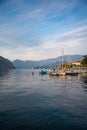 Lake lago Iseo, Lombardy, Italy. Town of Iseo harbour Royalty Free Stock Photo