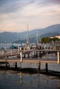 Lake lago Iseo, Lombardy, Italy. Town of Iseo harbour Royalty Free Stock Photo