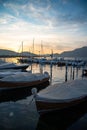 Lake lago Iseo, Lombardy, Italy. Town of Iseo harbour Royalty Free Stock Photo