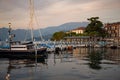 Lake lago Iseo, Lombardy, Italy. Town of Iseo harbour Royalty Free Stock Photo