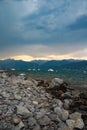 Lake - Lago Maggiore, Italy. Summer storm at sunset Royalty Free Stock Photo