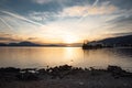 Lake - Lago Maggiore, Italy: Surise light seen from Isola dei Pescatori Royalty Free Stock Photo