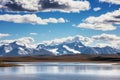 Lake landscape with mountains backdrop