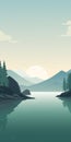 Minimalistic Tranquil Fjord Mobile Wallpaper In Dark Teal And Light Beige
