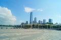 The lake landscape, under the blue sky and white clouds, is very beautiful Royalty Free Stock Photo