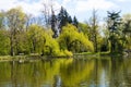 Lake in the Lazienki park in spring time, Warsaw, Poland. City Park in Warsaw. Lazienki Krolewskie Park