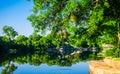 Lake LBJ reflections Pontoon boats on the water Docked Ready for open water Royalty Free Stock Photo