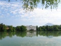 Lake Leopoldskroner Weiher with the Schloss Leopoldskron Palace in Salzburg