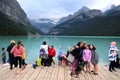 Lake Louise, Alberta, Canada - August 10, 2023: Tourists near Lake Louise in Banff National Park, Alberta, Canada