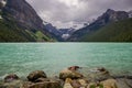 Lake Louise, Banff National Park, Alberta, Canada. Rocky Mountain. landscape panorama - forest, scenic blue lake. Royalty Free Stock Photo