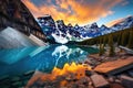 Lake Louise in Banff National Park, Alberta, Canada, at sunset, Taken at the peak of color during the morning sunrise at Moraine Royalty Free Stock Photo