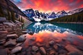 Lake Louise in Banff National Park, Alberta, Canada at sunset, Taken at the peak of color during the morning sunrise at Moraine Royalty Free Stock Photo