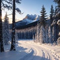 Lake Louise Banff Nationalpark in winter snow made with Generative AI