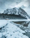 Lake Louise cabin, Banff National Park, Canadian Rockies, Winter season, beautiful landscape,Travel Alberta, Canada,frozen scenery Royalty Free Stock Photo