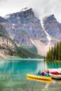 Canoeing on Moraine Lake at Lake Louise in Banff, Canada
