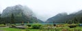 Lake Louise and Canadian Rocky Mountains on Rainy Summer Day in Banff National Park, Alberta Royalty Free Stock Photo