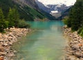 Lake Louise Shore With Boulder Stones In The Foreground Banff National Park Royalty Free Stock Photo