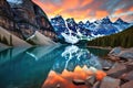 Lake Louise at sunset, Banff National Park, Alberta, Canada, Taken at the peak of color during the morning sunrise at Moraine lake Royalty Free Stock Photo