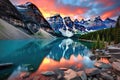 Lake Louise at sunset, Banff National Park, Alberta, Canada, Taken at the peak of color during the morning sunrise at Moraine lake Royalty Free Stock Photo