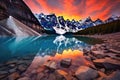 Lake Louise at sunset, Banff National Park, Alberta, Canada, Taken at the peak of color during the morning sunrise at Moraine lake Royalty Free Stock Photo