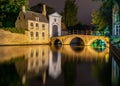 Lake of Love and Beguinage (Begijnhof) at night, Brugge, Belgium Royalty Free Stock Photo