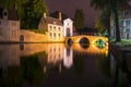 Lake of Love and Beguinage Begijnhof at night, Brugge, Belgium Royalty Free Stock Photo