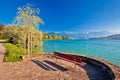 Lake Lucerne bench and waterfront view Royalty Free Stock Photo