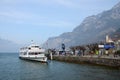 Old-timer motor ship MS Gotthard in Fluelen, switzerland Royalty Free Stock Photo