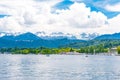 Lake Lucerne and snowy mountains near city Lucerne, Luzern Switzerland