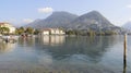 Lake Lugano With Mountains And City View Royalty Free Stock Photo