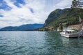 Lake Lugano, Switzerland - a boat on shiny waters.