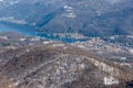 Lake Lugano and the town of Porto Ceresio, Italy, winter landscape