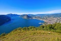 Lake Lugano and town Lugano Royalty Free Stock Photo