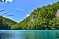 A lake with luminous azure-colored water, Plitvice Lakes, Croatia.