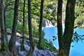 Lake with luminous azure-colored water and waterfalls. Plitvice Lakes, Croatia. Royalty Free Stock Photo