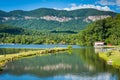 Lake Lure and mountains in Lake Lure, North Carolina. Royalty Free Stock Photo