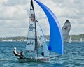 Children sailing racing dinghies at championships. April 17, 2