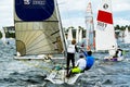 Children sailing racing dinghies. April 16, 2013: Editorial