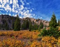 Lake Mary Martha and Catherine hiking trail views to Sunset Peak on the Great Western Trail by Brighton, fall autumn colors. Rocky Royalty Free Stock Photo