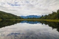 Lake Matheson landscape of pure calm water mirror reflection, Southern Alps in West Coast of South Island, New Zealand Royalty Free Stock Photo