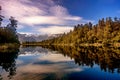 Lake Matheson with mountains reflection in the water, New Zealand Royalty Free Stock Photo