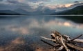 Lake McDonald in Glacier National Park with Sprague Fire in Dist Royalty Free Stock Photo