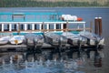 LAKE MCDONALD, MONTANA/USA - SEPTEMBER 21 :Boats on a jetty in L Royalty Free Stock Photo